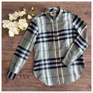 Burberry Check Cotton Shirt in Stone Green